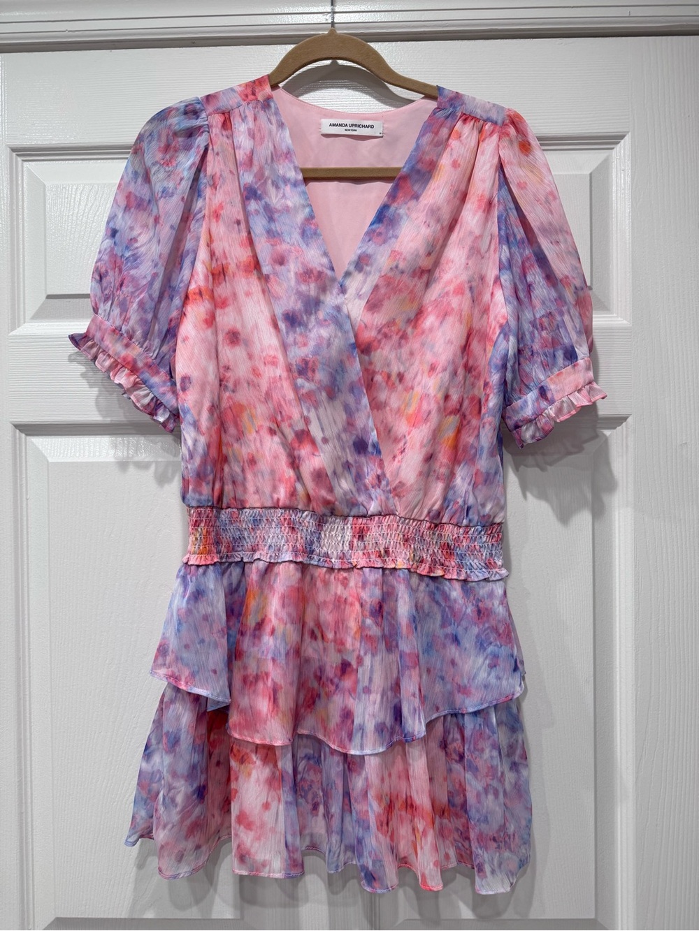 Amanda Uprichard Pink Lavender Multi Watercolor Wrap Dress